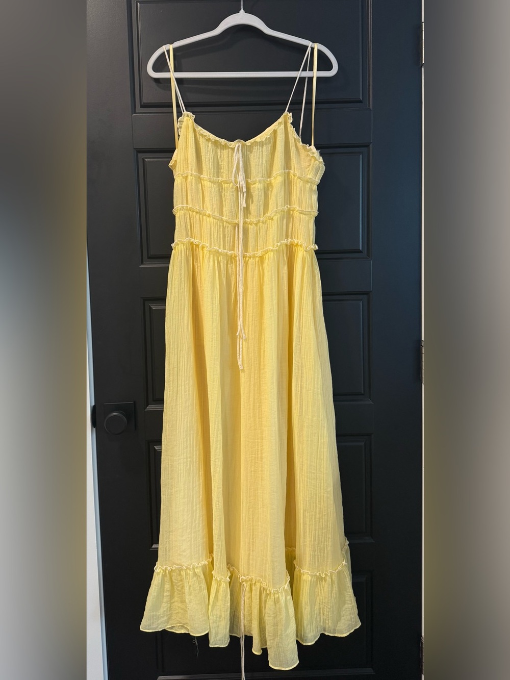 Women's Yellow Tiered Maxi Sundress with Spaghetti Straps